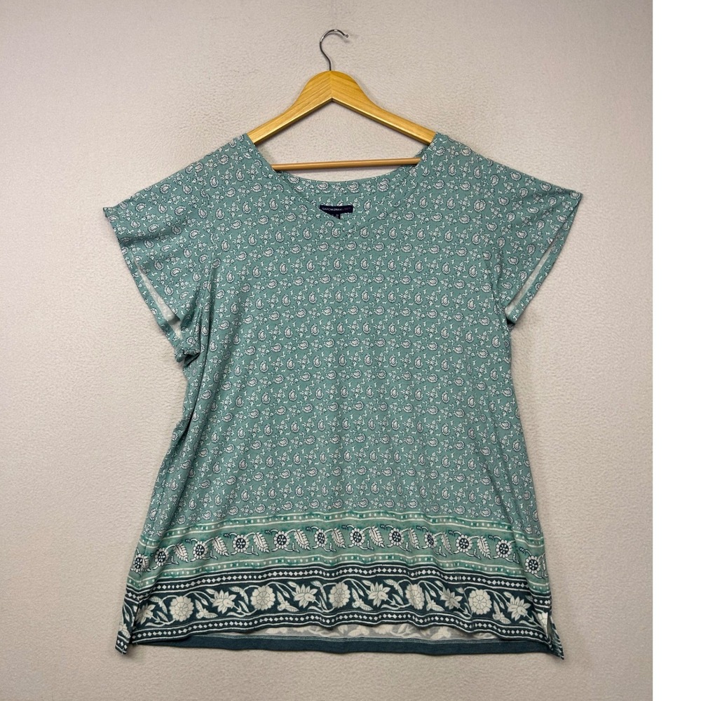 Boho Coastal Isaac Mizrahi Live! Women 2X Teal Paisley Floral Flutter Sleeve Top